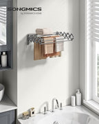 SONGMICS Clothes Drying Rack, Wall-Mounted, 9 Staggered Hanging Rods - Image 2