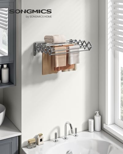 SONGMICS Clothes Drying Rack, Wall-Mounted, 9 Staggered Hanging Rods - Image 2