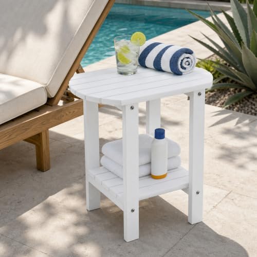 Adirondack Outdoor Side Table, 2-Tier HDPS Patio End Table - Image 2