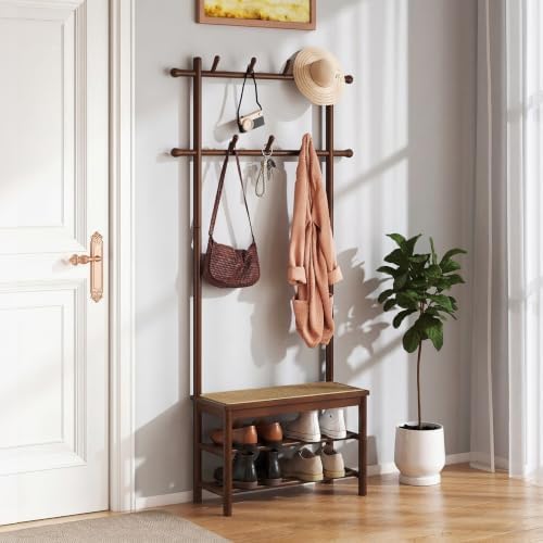 GIANTEX 3-in-1 Hall Tree with Bench and Shoe Storage, 11 Hanging Rods by Giantex