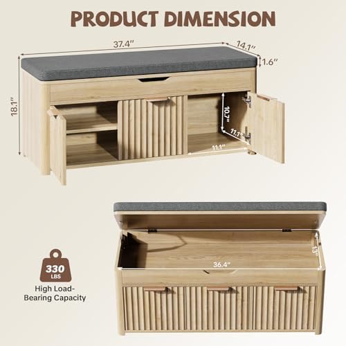 37.4" W Shoe Bench with Storage, Lift Top Entryway Bench - Image 2