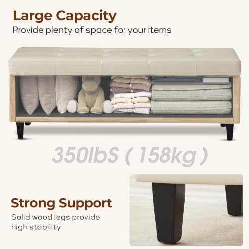 51" Storage Bench, Leather Tufted Storage Ottoman Bench - Image 5