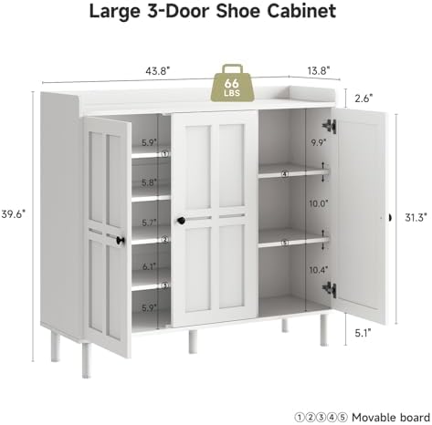 ONBRILL Shoe Cabinet with 3 Doors & Adjustable Shelves - Image 2