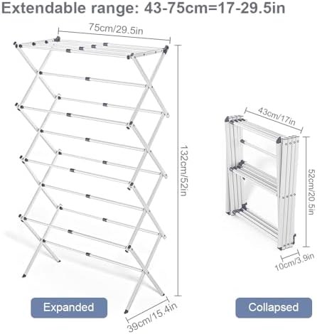 4-Tier Foldable Clothes Drying Rack 15" D x 29" W x 52" H - Image 2