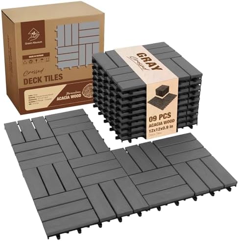 Acacia Wood Interlocking Deck Tiles, Patio & Backyard Tile, 12 in by GREENALLUVIUM