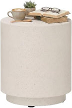 HOMCOM Outdoor Side Table Round Small End Table Concrete Finish Cream White by HOMCOM