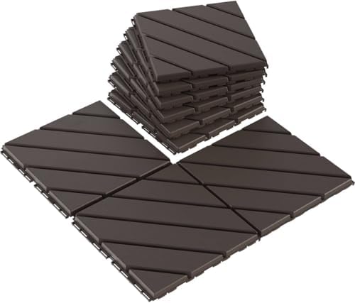 VANCASTLE Interlocking Deck Tiles 9 Pack Dark Coffee 12"x12" Patio Pavers by VANCASTLE