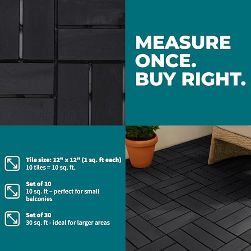 Bliss Outdoors 12-Slat Acacia Hardwood Deck Tiles, Aged Black - Image 4