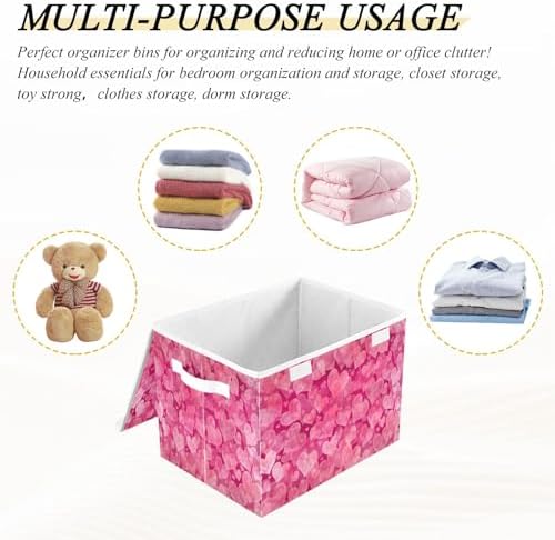 Bolaz Storage Bins with Lids and Handles, Valentines Day Pink Hearts Storage - Image 7