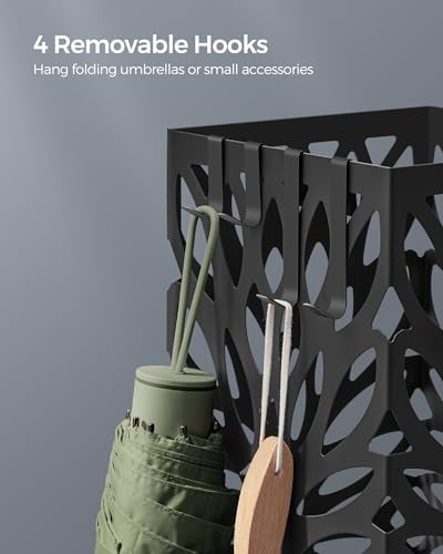 SONGMICS Umbrella Stand, Steel Square, Detachable Drip Tray, 4 Hooks - Image 5
