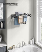 SONGMICS Clothes Drying Rack, Wall-Mounted, 9 Staggered Hanging Rods - Image 2