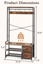Faesun Hall Tree with Bench and Shoe Storage, Rustic Brown - Image 3