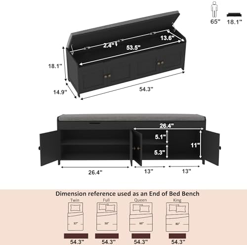 HOMEFORT 54.4" Shoe Bench with Lift Top Storage, Entryway Bench with Cushioned - Image 3