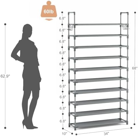 VTRIN 10 Tiers Shoe Rack Tall Large Capacity Wide Shoe Organizer Sturdy Shoe - Image 3