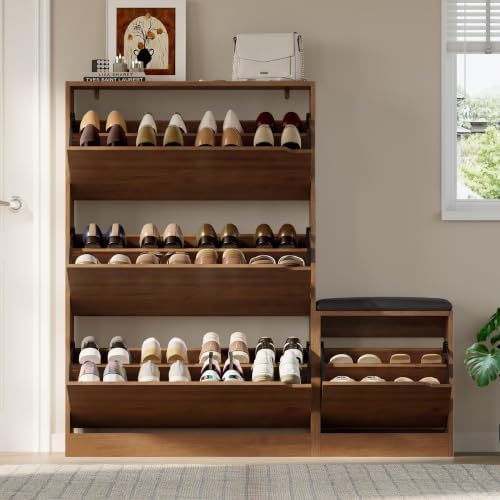 BORNOON Shoe Cabinet with Bench and 3 Flip Drawers, Slim Narrow Shoe Storage - Image 6
