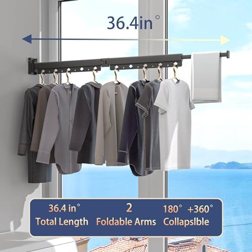Clothes Drying Rack, Retractable and Foldable Laundry Drying Rack Wall Mount - Image 3