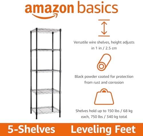 Amazon Basics 5-Shelf Tower Adjustable Storage Shelving Unit - Image 2