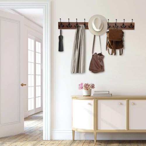 IBosins Brown Wood Wall Mounted Coat Rack - Image 7