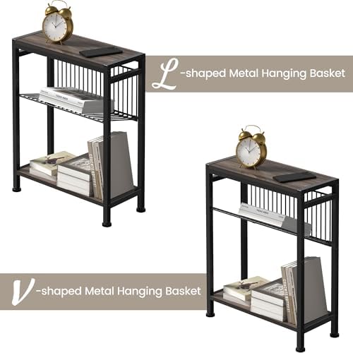 Small Side Table Set of 2 for Small Space, 3-Tier Narrow End Tablewith Magazine - Image 4