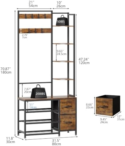 GiftGo Hall Tree with Shoe Storage 31.5" Entryway Coat Rack with 4 Shelves - Image 3