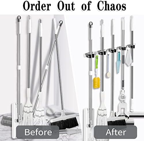 AceMining Broom Holder Wall Mount, 5 Racks 4 Hooks Heavy Duty Mop Organizer - Image 6