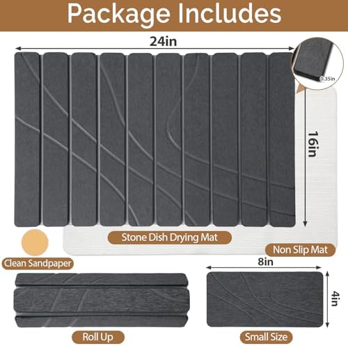 Large Stone Dish Drying Mat for Kitchen Counter, Foldable Water Absorbing - Image 2