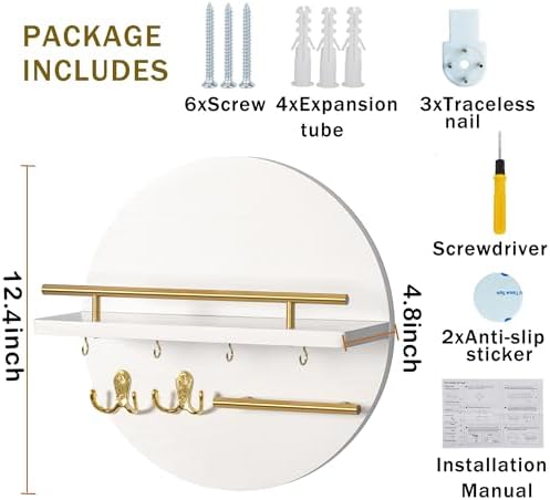 Key Holder Wall Mount with Shelf and Hooks, Mail Organizer - Image 6