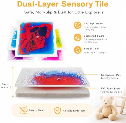 edusense Liquid Sensory Floor Tiles Non-Slip Autism Home&Classroom Play 3+ - Image 3