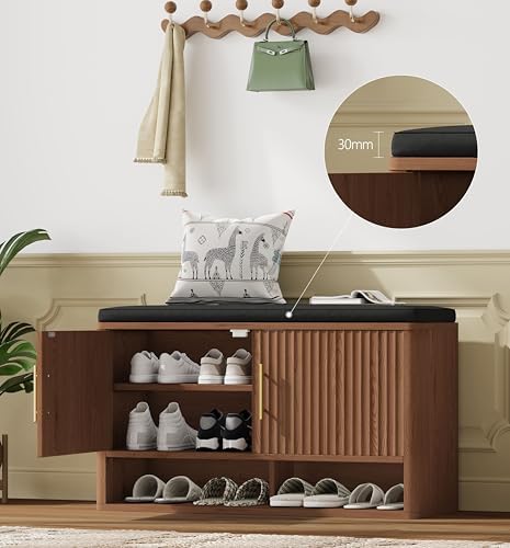 Fluted Shoe Storage Bench, Entryway Bench - Image 6