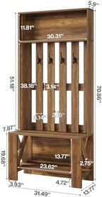 Tribesigns Hall Tree with Bench & Entryway Coat Rack with Shoe Storage - Image 2