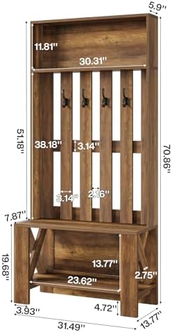 Tribesigns Hall Tree with Bench & Entryway Coat Rack with Shoe Storage - Image 2