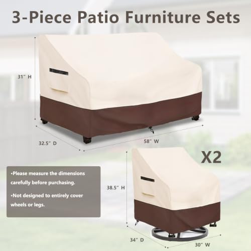Rileytee Patio Furniture Covers Set Waterproof 3Pcs - Image 2