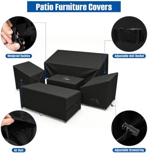 SIRUITON 5-Piece Patio Furniture Covers Waterproof, Lawn Patio Set Covers - Image 2