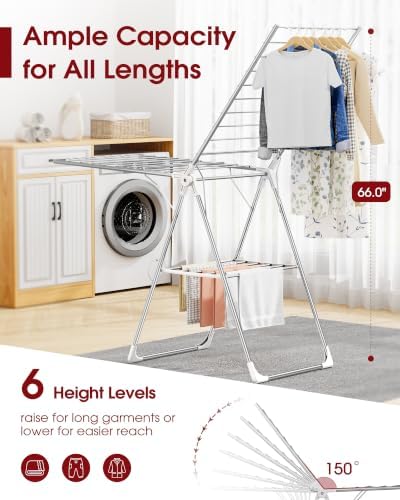 Sakugi Clothes Drying Rack, 69.5" Adjustable Wings, Foldable Design - Image 2