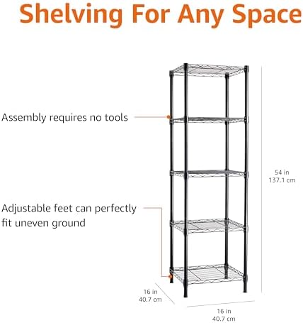 Amazon Basics 5-Shelf Tower Adjustable Storage Shelving Unit - Image 3