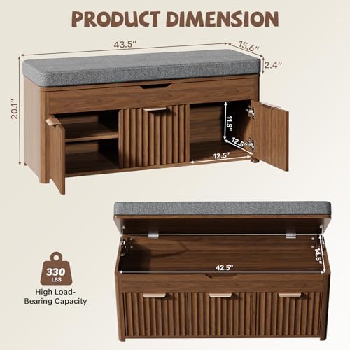 43.5" W Shoe Bench with Storage, Lift Top Entryway Bench - Image 2