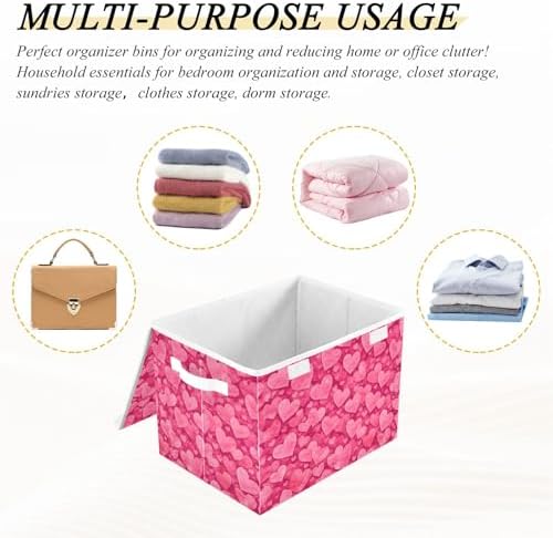 Bolaz Storage Bins with Lids and Handles, Valentines Day Pink Hearts Storage - Image 6