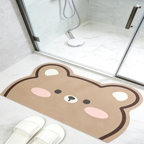 Cute Bear Bath Mat, Microfiber Ultra Thin Bathroom Rugs Fit Under Door Quick by TYRAFRY