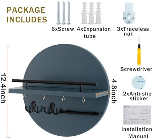Key Holder Wall Mount with Shelf and Hooks, Mail Organizer - Image 6