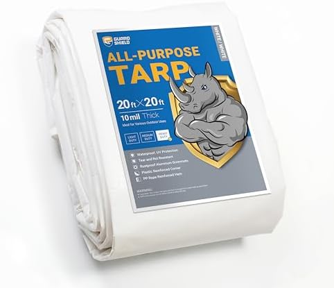 GUARD SHIELD Heavy Duty Tarp 20x20 Feet White Multi Purpose Thick Waterproof by GUARDSHIELD