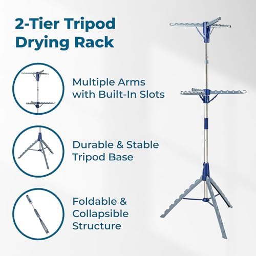 Honey-Can-Do 2-Tier Tripod Clothes Drying Rack, Chrome Steel - Image 5