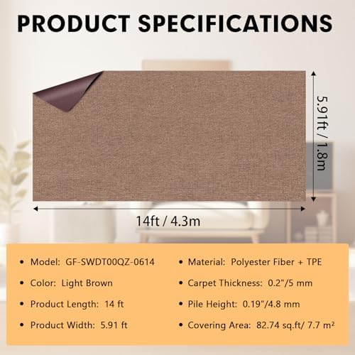 Grefinity Marine Carpet, 6 FT x 14 FT Light Brown Indoor Outdoor Carpet - Image 2