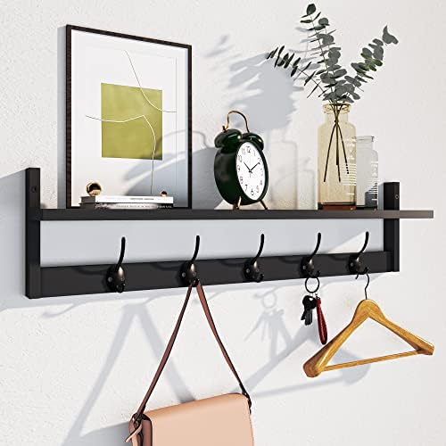 AMBIRD Wall Hooks with Shelf Entryway Hanging Wood Coat Hooks with Shelf by AMBIRD