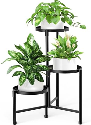 3 Tier Metal Corner Plant Stand Indoor Outdoor, 10 Inch Wide Tray by ZOXILEN