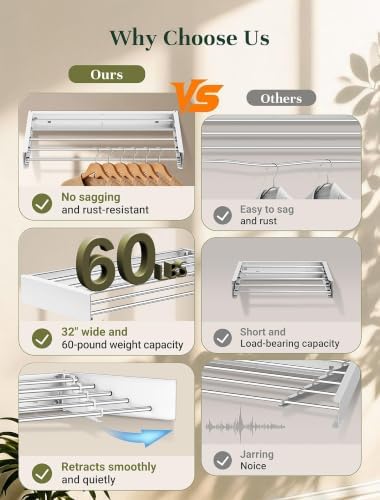 32'' Wall Mounted Clothes Drying Rack, Foldable & Collapsible Wall Mount - Image 5