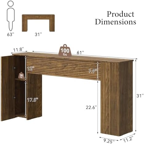 FABATO 61” Fluted Long Console Table - Image 2