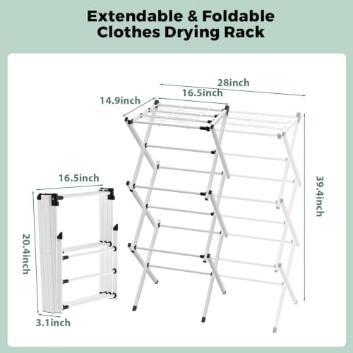BAKON Space Saving Foldable Clothes Drying Rack, Extendable Rustproof Laundry - Image 2