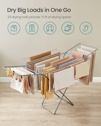 SONGMICS Clothes Drying Rack, Heavy Duty, 4 Gullwings - Image 3