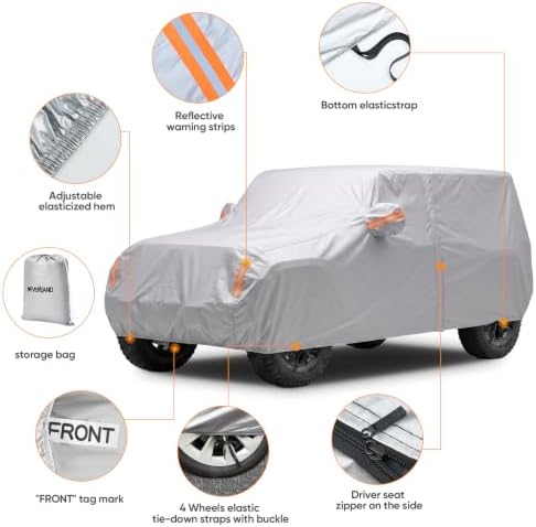 Car Cover for Jeep Wrangler 4 Door 2006-2026 JK JL Outdoor Waterproof Sun Rain - Image 2