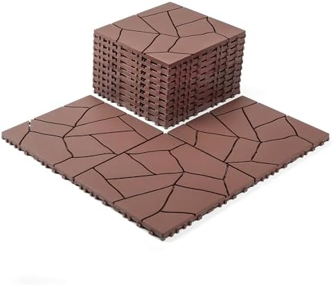 Plastic Interlocking Deck Tiles, 44 Pack, Simulated Stone Surface, Non-Slip by Unknown